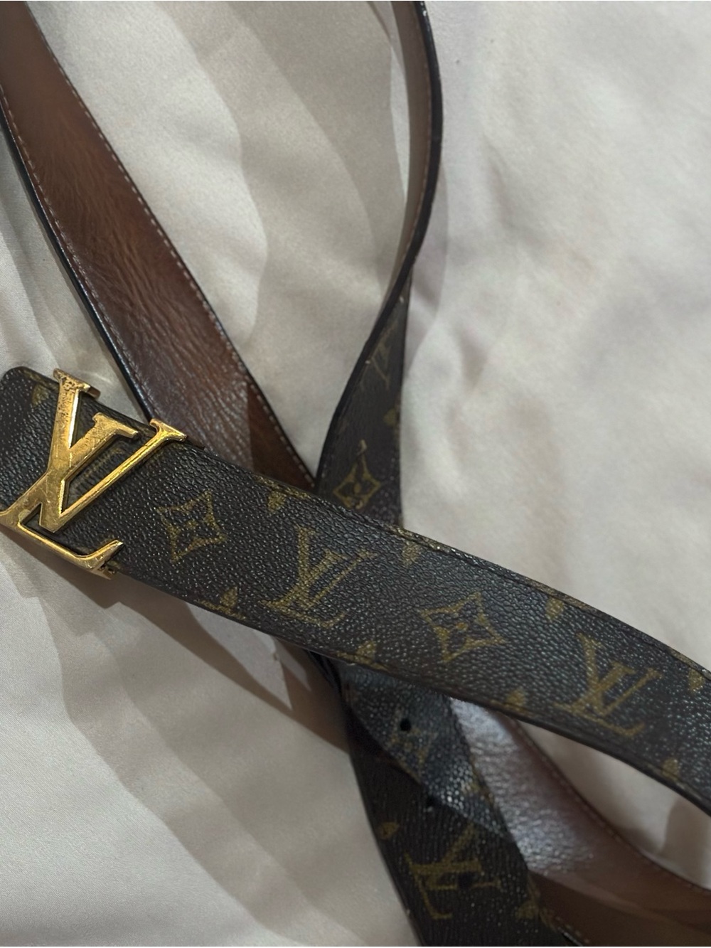 Authentic Louis Vuitton Monogram LV Initiales Belt Gold Buckle Size 110/44